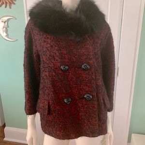Vintage bouclé wool coat with fur collar